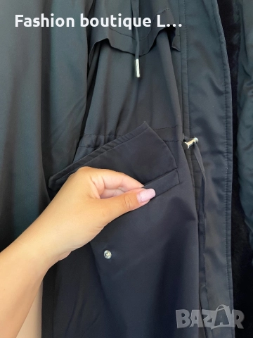 Дълго черно яке с пух отвътре и косъм на качулката с джобове 36 размер на марката Mohito 🖤, снимка 5 - Якета - 51464245