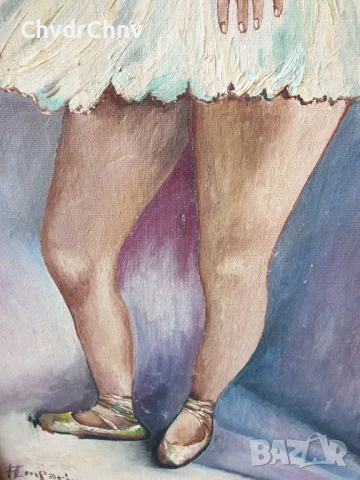 Parin 70х37см/стара испанска картина масло върху платно/портрет-балерина/дървена рамка, снимка 5 - Картини - 50977772