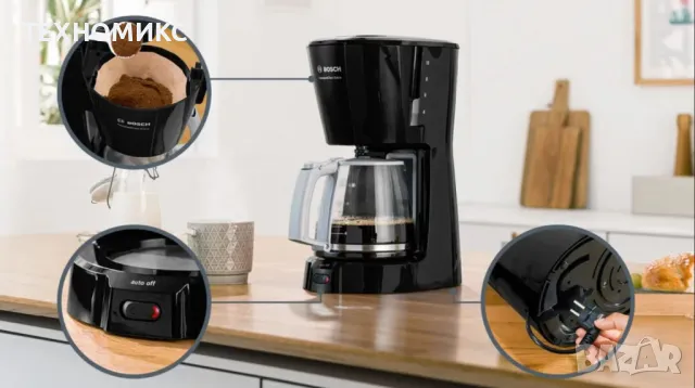 Кафемашина, Bosch TKA3A033, Coffee machine, CompactClass Extra, Black, снимка 14 - Кафемашини - 48786491