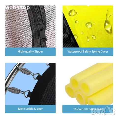 Батут за деца на открито с предпазна мрежа и U-образни крака , Детски батут , Поддържа до 130 кг , снимка 3 - Други - 49720126