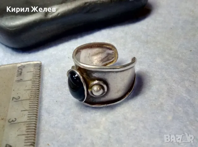 РЕТРО АРТ СТИЛ РЕГУЛИРУЕМ СКЪПОЦЕНЕН СРЕБЪРЕН ПРЪСТЕН СРЕБРО 925 с РЪЧНО ПОЛИРАН ЧЕРЕН ОНИКС 49918, снимка 11 - Пръстени - 49886371