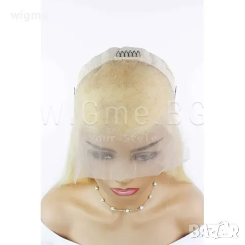 Дълга руса лейс фронт перука от естествен косъм - Флавия, снимка 4 - Аксесоари за коса - 47410611