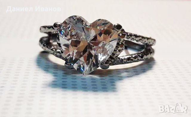 Златен пръстен бяло злато с камък СЪРЦЕ на Сваровски 18К, снимка 4 - Пръстени - 28458811