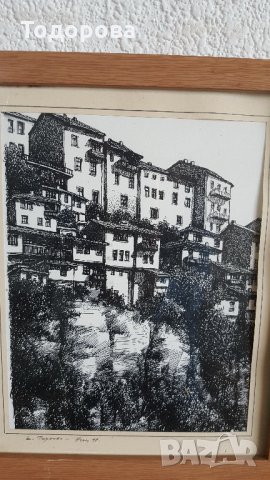 Стара авторска картина с туш, снимка 4 - Антикварни и старинни предмети - 27425343