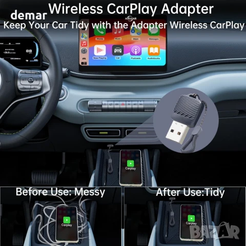 Безжичен CarPlay адаптер Aieloar за iPhone, безжичен Carplay адаптер с бърза връзка, снимка 3 - Аксесоари и консумативи - 51243622