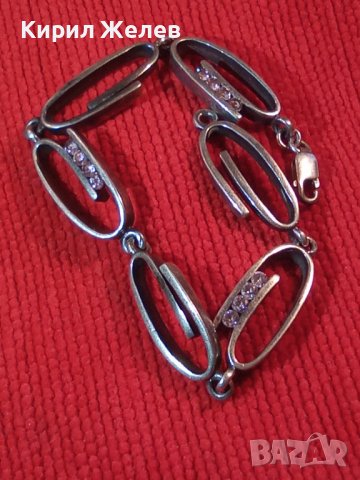 СРЕБЪРНА СКЪПОЦЕННА АРТ ГРИВНА СРЕБРО 925 с ИНКРУСТИРАНИ ФАСЕТИРАНИ РОЗОВИ КАМЪЧЕТА КРИСТАЛ 28733