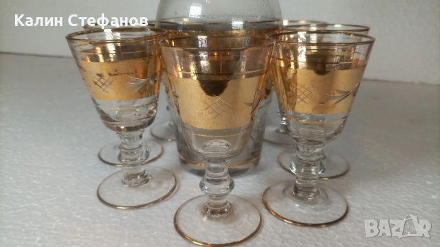 Два невероятни комплекта за ракия, вино от едно време, богата златна украса, снимка 9 - Антикварни и старинни предмети - 51639889