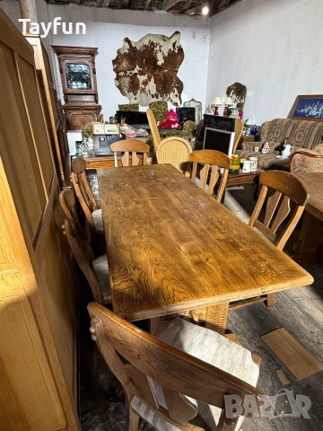 Масивна дъбова маса със столове - Рустик стил, снимка 7 - Маси - 52835147