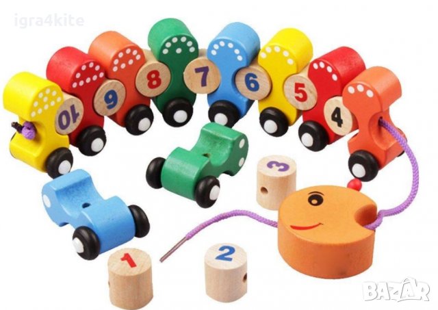 Дървено влакче 'Гъсеница На Колела' за нанизване с числа, снимка 12 - Влакчета, самолети, хеликоптери - 28837559