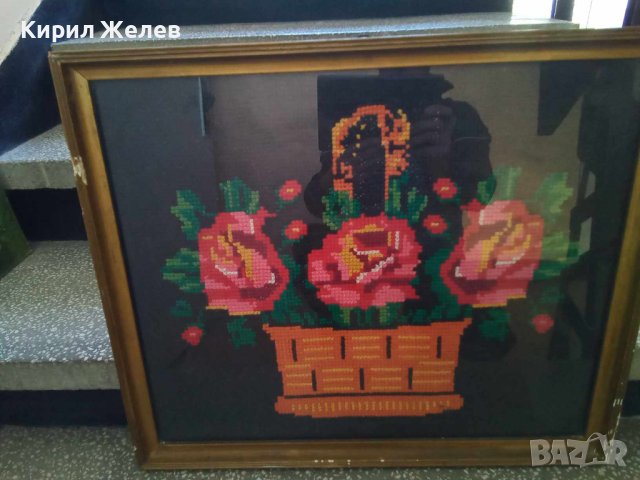 ГОЛЯМ ПРЕКРАСЕН Стар ГОБЛЕН Кошничка с ЦВЕТЯ Идеален За ДОМА ВИЛАТА РЕТРО ИНТЕРИОРНА ДЕКОРАЦИЯ 42936, снимка 11 - Гоблени - 43750215