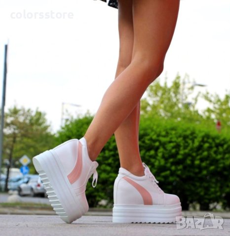 Кецове на платформа - бяло с розово - SJN56