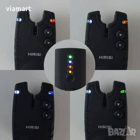 Комплект сигнализатори за риболов Hirisi SQ-4 - 4+1 с цветни обтегачи, снимка 5 - Екипировка - 50526966