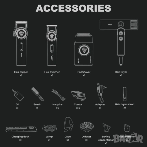 Нов професионален комплект за подстригване 4в1 VGR Professional Barber в куфар, снимка 5 - Машинки за подстригване - 53560043
