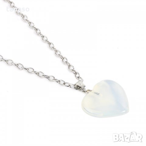 Колие от естествен бял кварц, сърце, снимка 3 - Колиета, медальони, синджири - 27766976