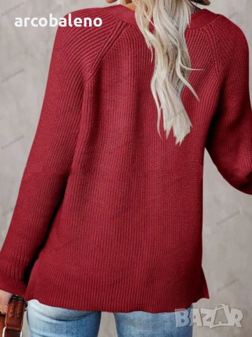 Дамски ежедневен моден плетен пуловер с V-образно деколте, 5цвята - 023, снимка 12 - Блузи с дълъг ръкав и пуловери - 39728515