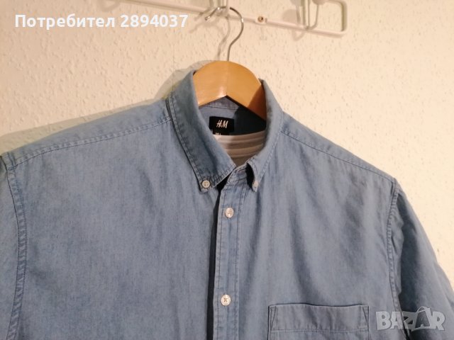 Дънкова риза H&M къс ръкав 100% памук, снимка 4 - Ризи - 43713250