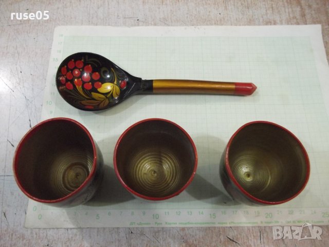 Лот от 3 бр. дървени чаши и лъжица рисувани съветски, снимка 5 - Други ценни предмети - 40823717