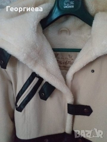 Изключително топло зимно палто в екрю с кожени декорации, снимка 4 - Палта, манта - 27615800
