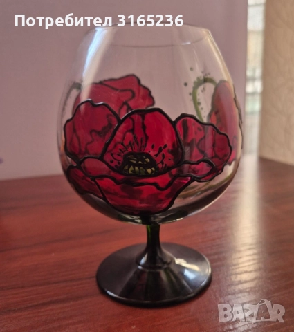 Ръчно нарисуван свещник чаша Лале и Снежко, снимка 3 - Декорация за дома - 52860222