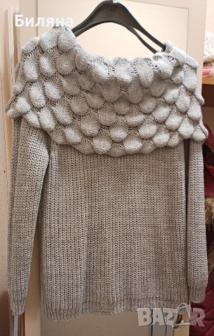 Ефектна изключително мека плетена дамска блуза с падаща по раменете шал яка, снимка 3 - Блузи с дълъг ръкав и пуловери - 43706565