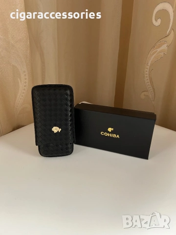 Кожен калъф Cohiba за 3 пури с джоб за резачка – подаръчна кутия
