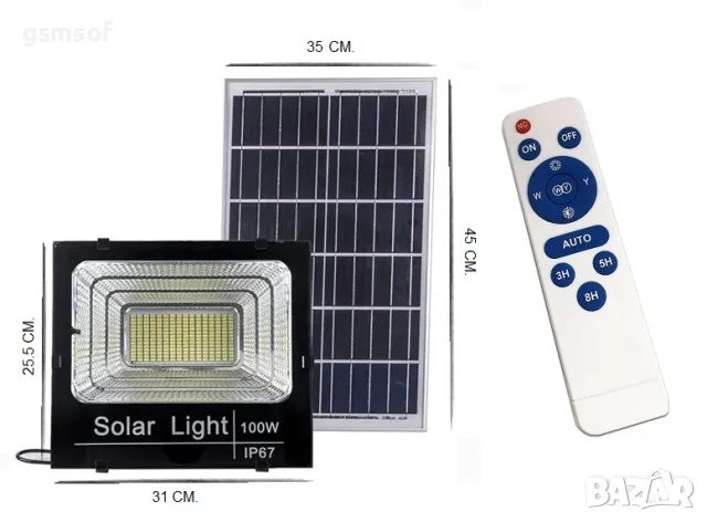 100W LED прожектор със соларен панел, сензор за движение, дистанционно, снимка 2 - Соларни лампи - 47715796