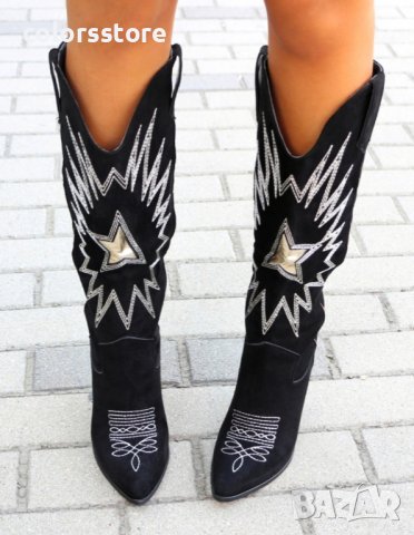 Ботуши на ток - черен велур - 548, снимка 2 - Дамски ботуши - 38313402