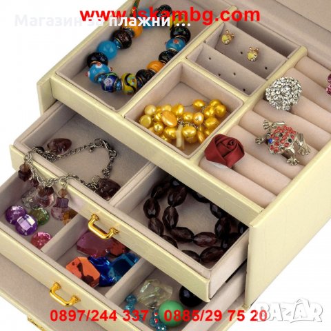 Кутия- куфар за съхранение на бижута с три отделения и огледало, снимка 10 - Други - 26932061