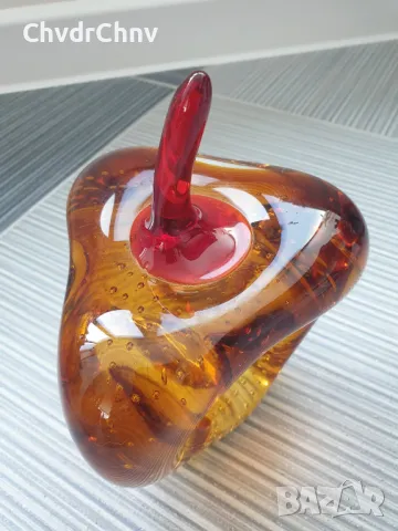 Murano стъклена фигура 19см-2кг/италианска абстрактна ябълка от Мурано стъкло, снимка 2 - Статуетки - 50372674