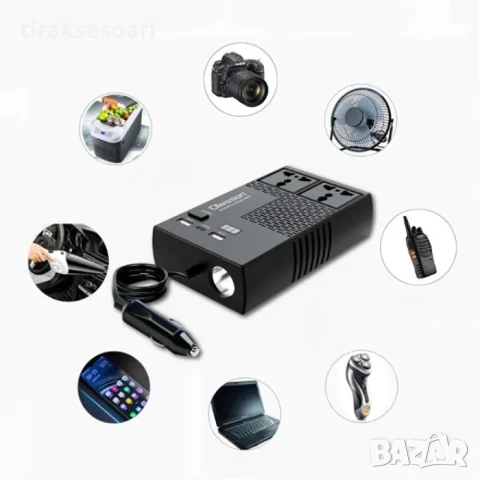 Преобразувател на напрежение от 12V на 220V за коли бусове камиони, снимка 3 - Аксесоари и консумативи - 50464468