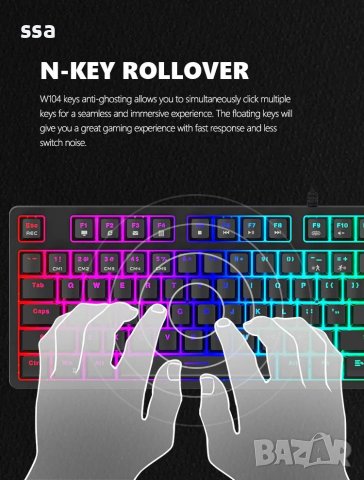Marvo механична клавиатура Gaming Keyboard Mechanical KG948 - 108 keys, RGB, Macros, Blue switches, снимка 3 - Клавиатури и мишки - 43507167