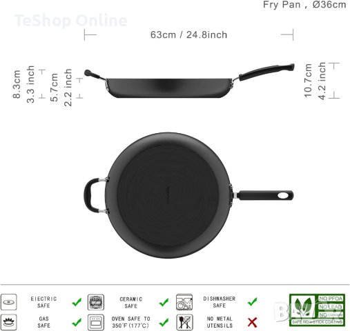 Tиган с незалепващо покритие Amazon Basics анодизиран 35.5 см XXL, снимка 4 - Съдове за готвене - 44049724