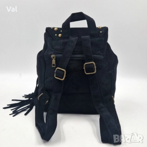 Велурена дамска раница с ресни и метални нитове – бохо стил и практичност, снимка 8 - Чанти - 52459500
