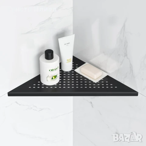 Ъглова етажерка за баня Рафт от неръждаема стомана черен за баня, снимка 3 - Етажерки - 51377200