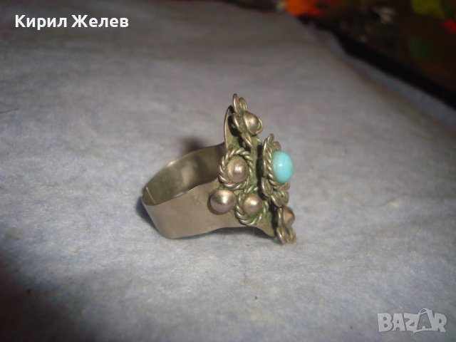СТАРИНЕН ФЛОРАЛЕН ТЮРКОАЗЕН РЕТРО АР НУВО МЕЛХИОРЕН ПРЪСТЕН МАЙСТОРСКА ИЗРАБОТКА 24475, снимка 9 - Антикварни и старинни предмети - 37513803