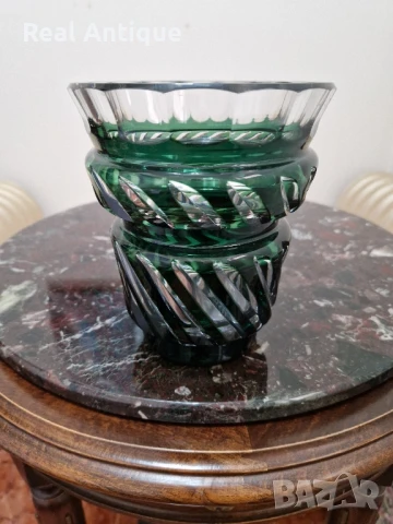 Страхотна антикварна колекционерска белгийска кристална ваза Val Saint Lambert , снимка 2 - Вази - 51041371