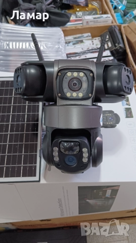 Тройна соларна безжична въртяща камера 4G 12MP работи с СИМ SIM карта мобилни данни от тел. оп