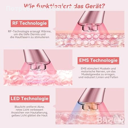 CARER SPARK Масажор за лице против бръчки, RF с 3 LED светлини, EMS, снимка 4 - Други - 53594466