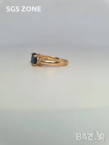 Позлатен Пръстен с Рубин и Сапфир, снимка 5 - Пръстени - 49660063