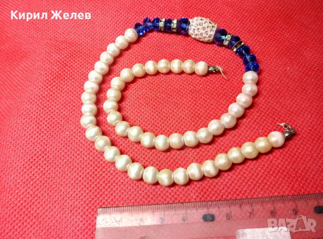 СТАРО ЕЛЕГАНТНО ПЕРЛЕНО ВИНТИДЖ АРТ КОЛИЕ с ИСКРЯЩИ ФАСЕТИРАНИ КРИСТАЛИ и НУЖДА от ЗАКОПЧАЛКА 47315, снимка 5 - Колиета, медальони, синджири - 47282814