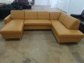 Оранжев кожен ъглов диван "Model 5699" с функция сън, снимка 1