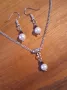 Нежен и стилен комплект бижута обици и колие с камъни Гранат и бели перли Майорка , снимка 6