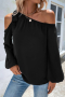 Дамска блуза в черен цвят с дълъг ръкав и ефектно завръзване при рамото, снимка 4
