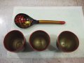 Лот от 3 бр. дървени чаши и лъжица рисувани съветски, снимка 5