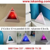 LED будилник и метеостанция с форма на пирамида светещ в 7 цвята, снимка 4 - Други стоки за дома - 28472198