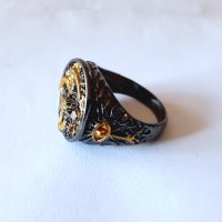 Мъжки черен пръстен с дракон и топаз, снимка 10 - Пръстени - 36674283