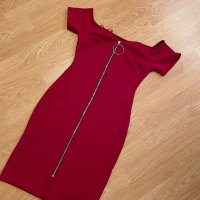 Секси червена рокля с паднали рамене , снимка 2 - Рокли - 40236868