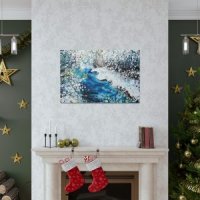 Подарете    Абстрактна Картина Зимна Приказка Снежен Пейзаж  с течаща река и семейство елени, снимка 11 - Картини - 43252941