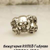  масивен Сребърен пръстен с черепи MEMENTO MORI размер №60-62, снимка 1 - Пръстени - 43516361