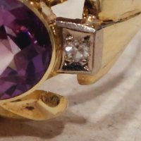 Златен пръстен с аметист и два брилянта-злато 14к., снимка 9 - Пръстени - 43553709